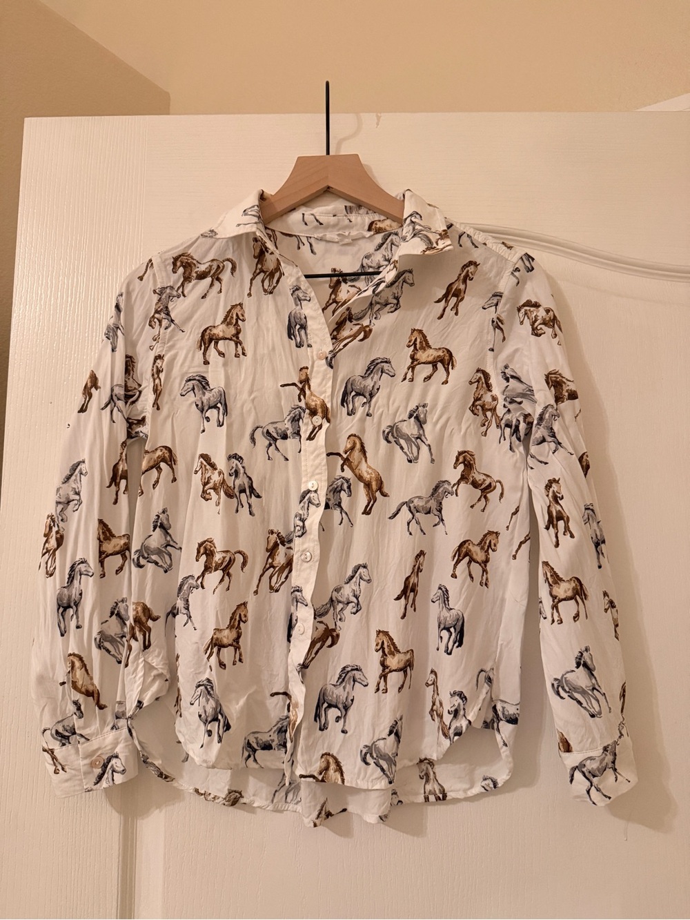 White Horse Print Blouse